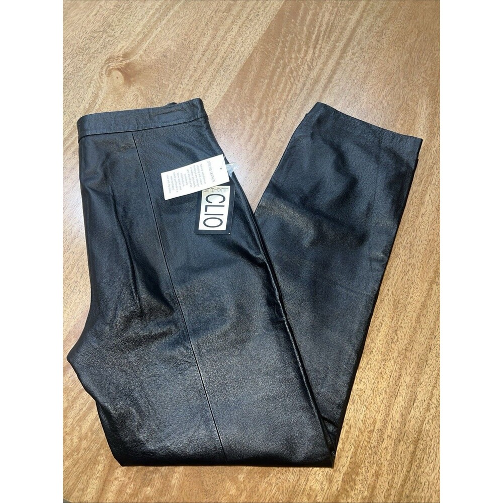 Vintage 90s Clio Black Real Leather Straight Leg Pants Size 12 NWT 31”